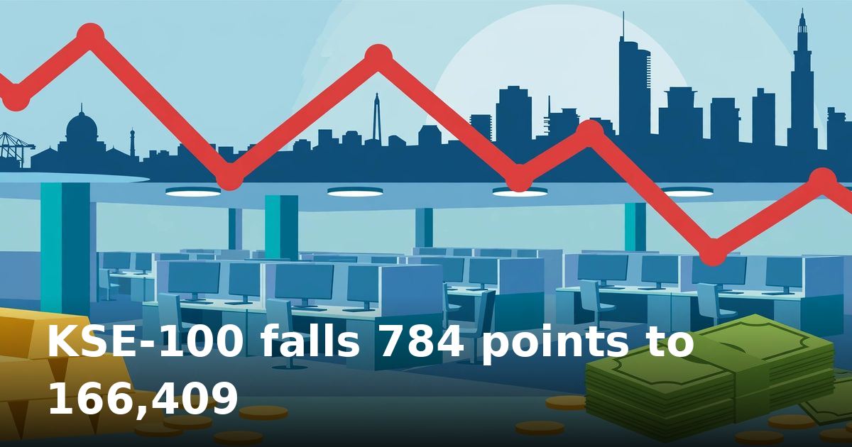 Stock chart falling beside gold bars and banknotes in stylized illustration