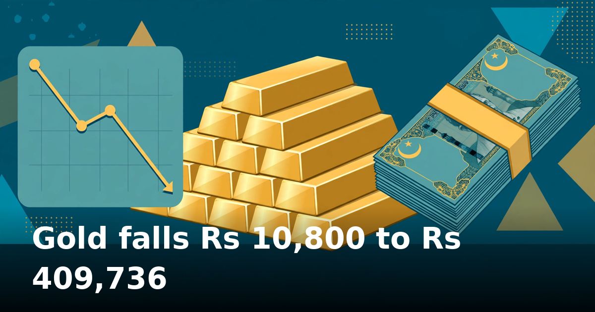 Stock chart beside gold bars and banknotes in stylized illustration